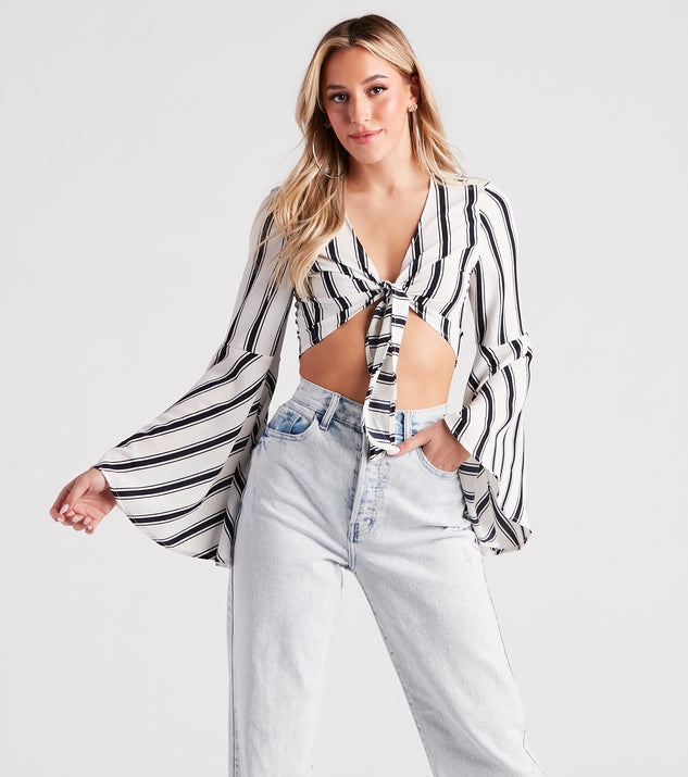 Stripe It Right Tie-Front Crop Top White