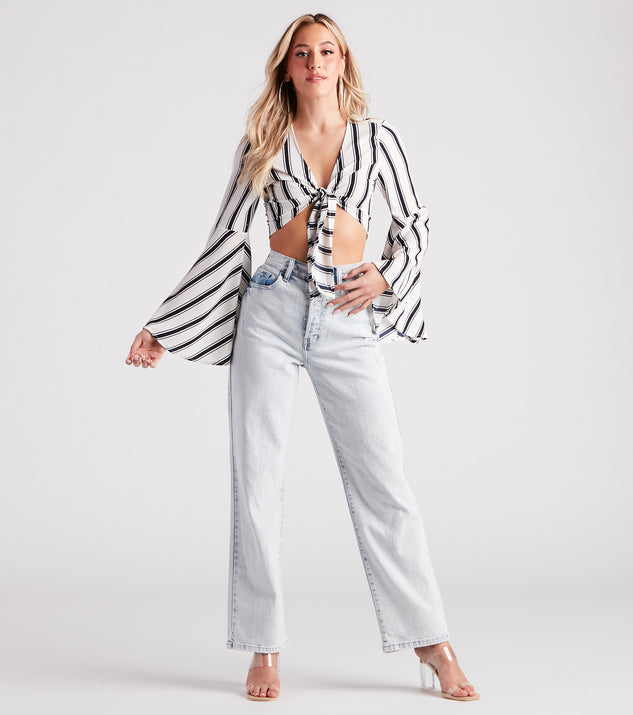 Stripe It Right Tie-Front Crop Top White