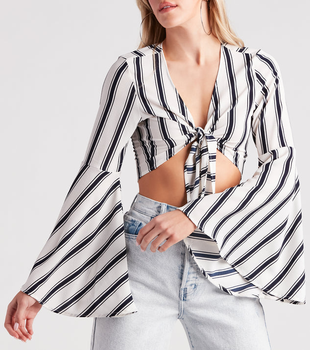 Stripe It Right Tie-Front Crop Top White