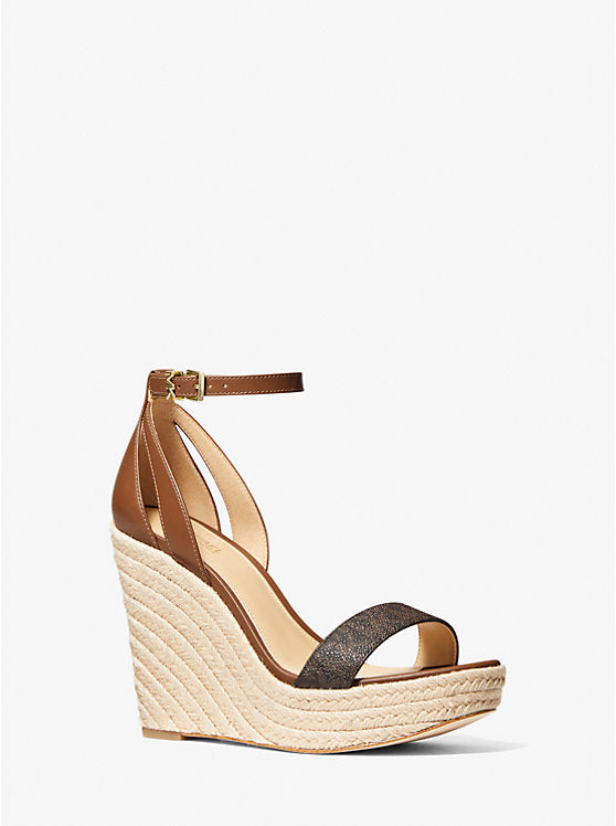 Michael Kors Kimberly wedge sandal with leather and logo print