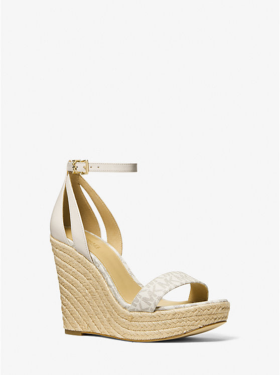 Michael Kors Kimberly wedge sandal with logo canvas