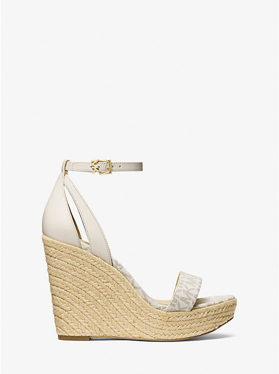 Michael Kors Kimberly wedge sandal with logo canvas