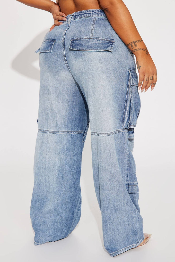 Slow Motion Baggy Cargo Jeans Wide Leg Non-Stretch