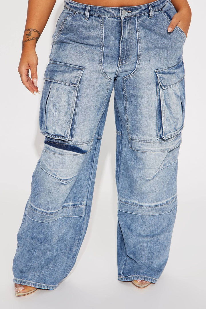 Slow Motion Baggy Cargo Jeans Wide Leg Non-Stretch