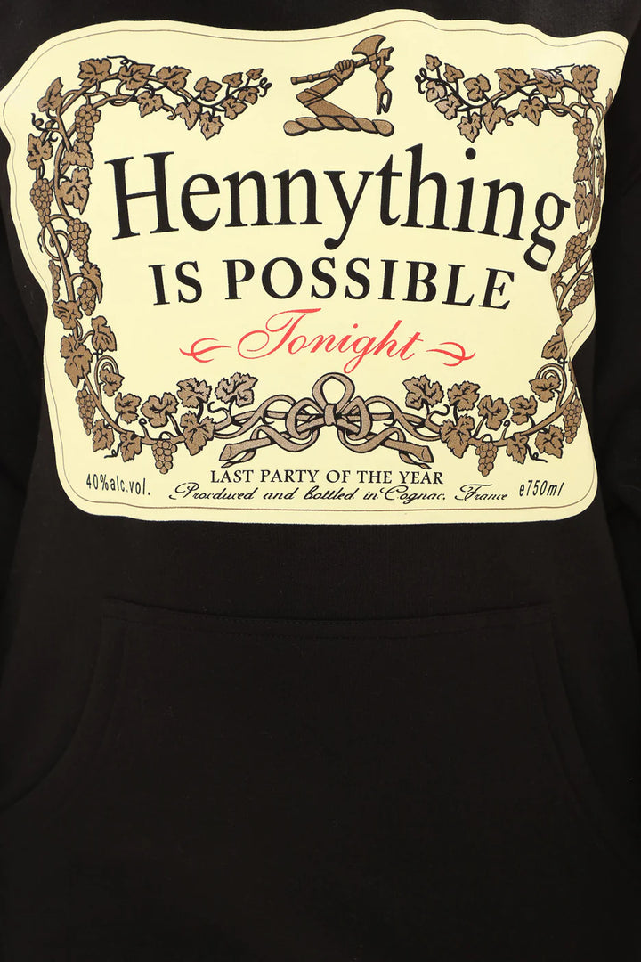 Hennything Is Possible Oversized Black Hoodie