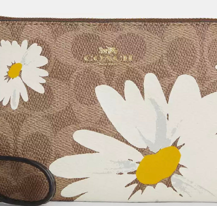 Coach Floral Wristlet Signature Canvas Small Zip Wallet