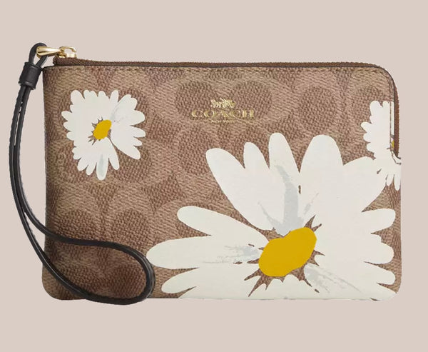 Coach Floral Wristlet Signature Canvas Small Zip Wallet