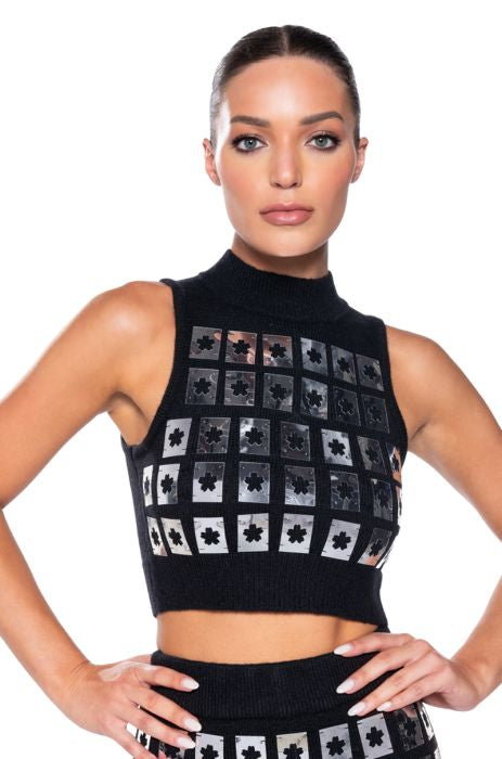 I Am Her Embellished Cropped Sweater Sleeveless Design