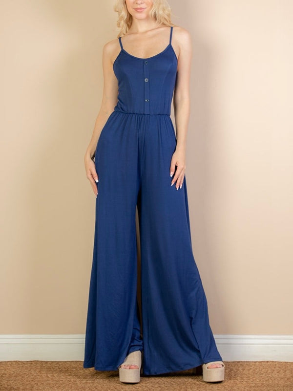 Button Front Wide Leg Jumpsuit for Women