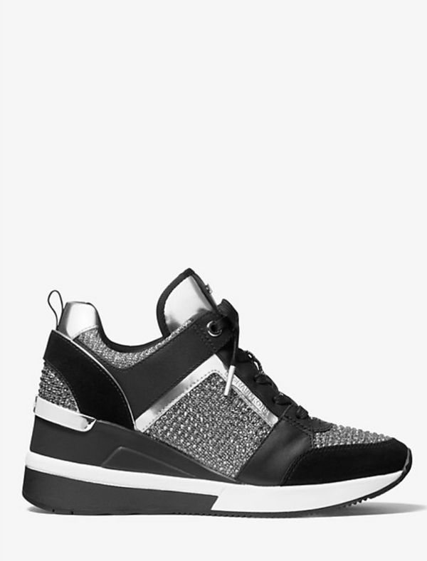 Micheal Kors Georgie Leather And Glitter Chain- Mesh Trainer