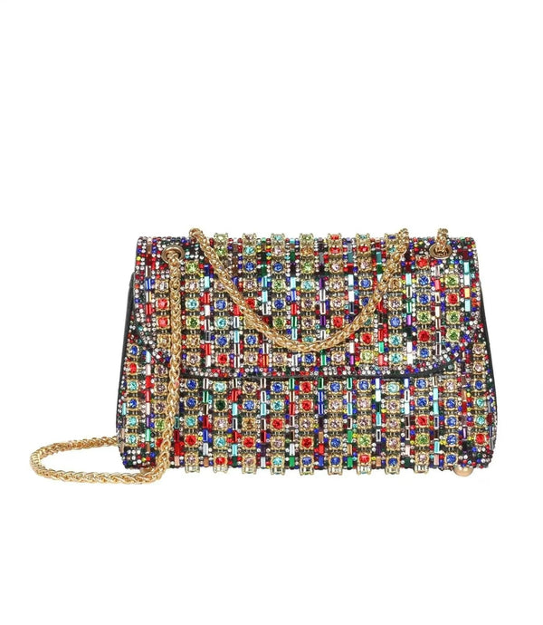 Elegant Multicolor Rhinestone-Encrusted Evening Bag