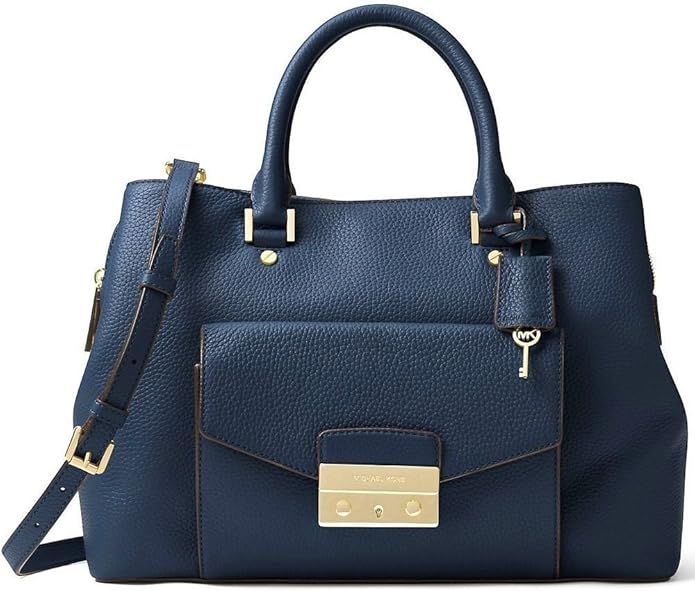 Michael Kors Satchel Navy Leather Bag with MK logo