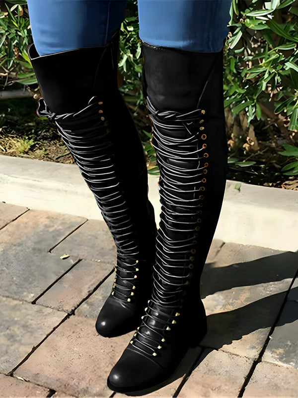 Lace-Up Leather Over The Knee Boots for Women