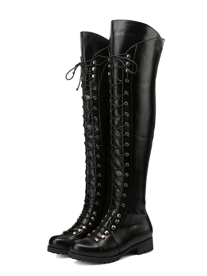 Lace-Up Leather Over The Knee Boots for Women