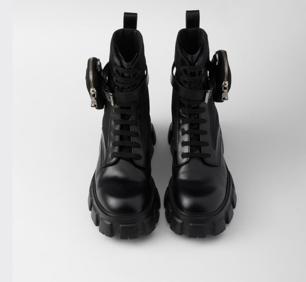 Prada Monolith Leather & Re-Nylon Boots