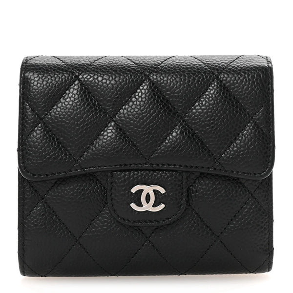 CC Quilted Caviar Compact Flap Wallet