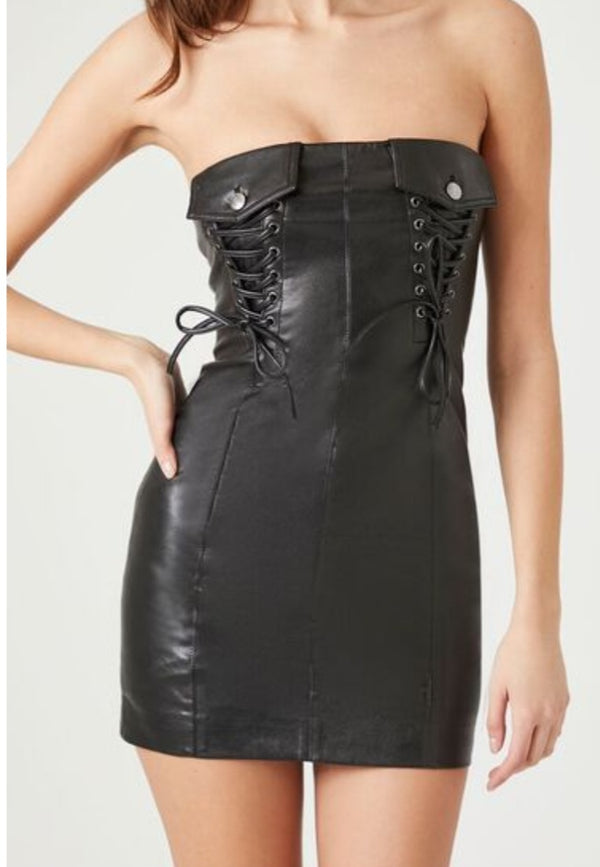 Faux Leather Tube Mini Dress Bodycon Style